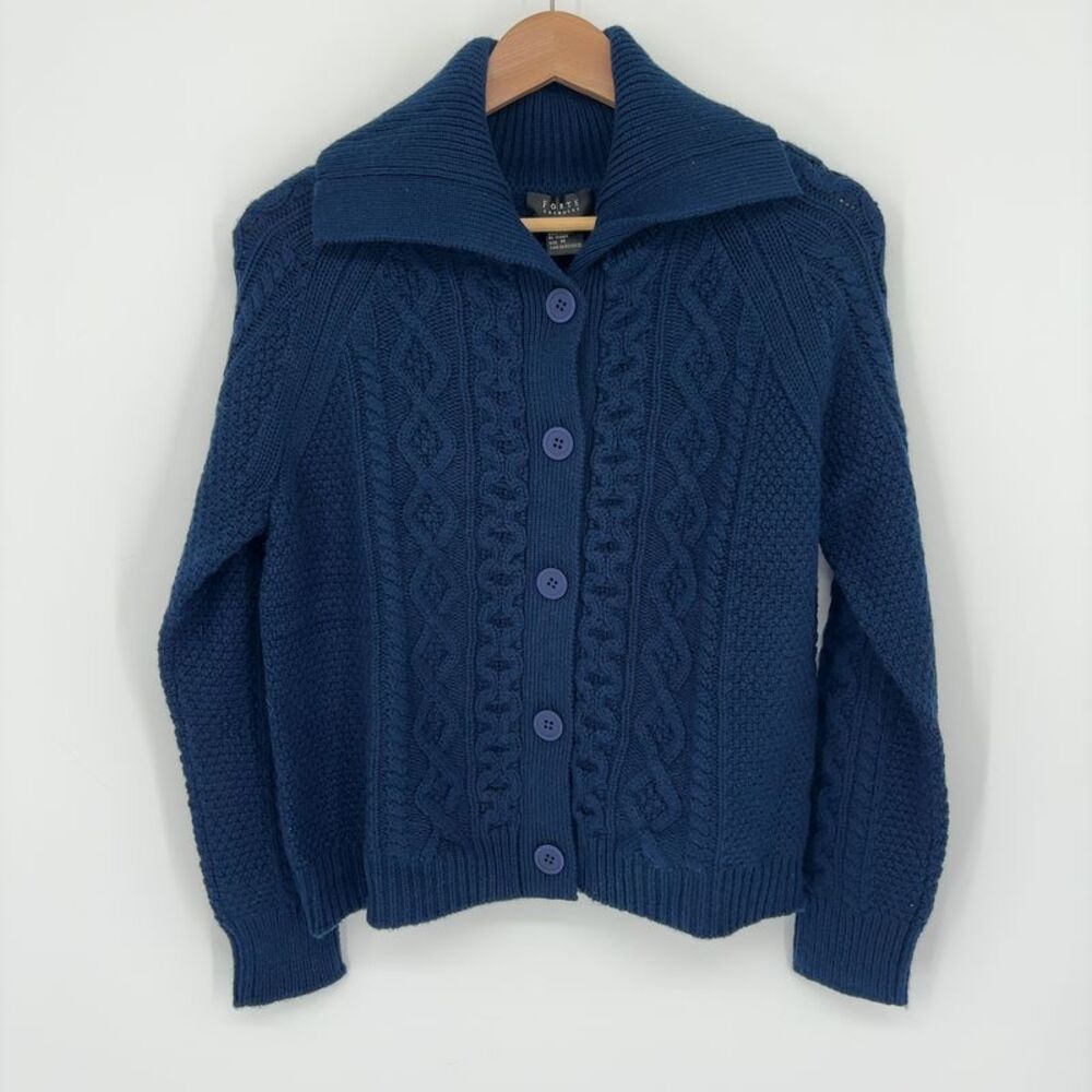 Forte Cashmere Wool & Cashmere-Blend Luxe Cable Cardigan